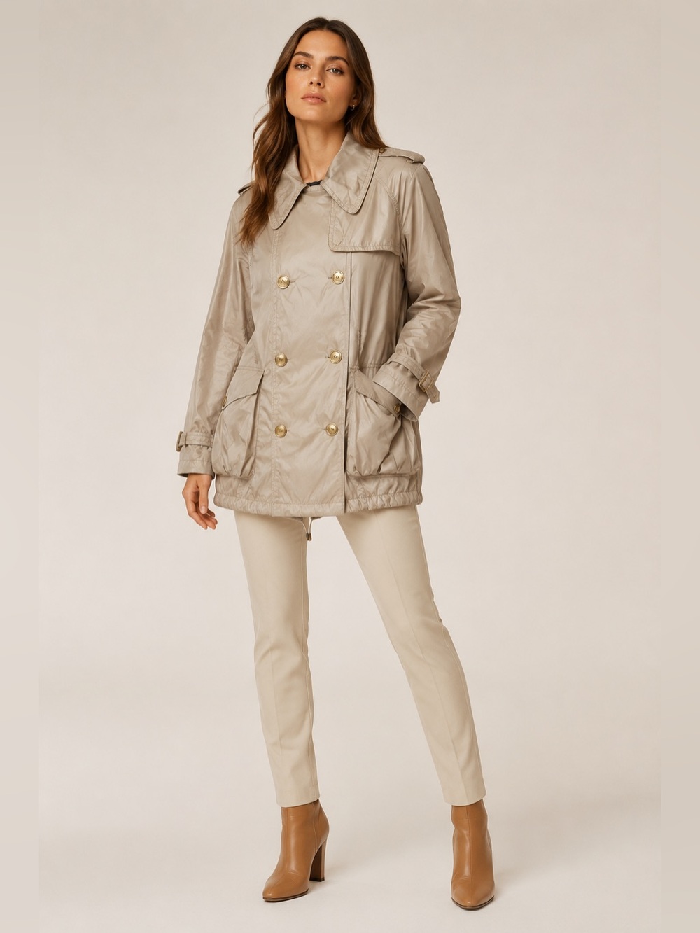 Burberry London Beige Nylon Trench Rain Jacket Gold Hardware